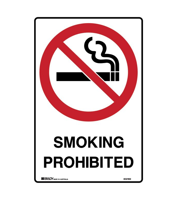 Smoking Prohibited Sign 90mm (W) x 125mm (H) Pack of 5