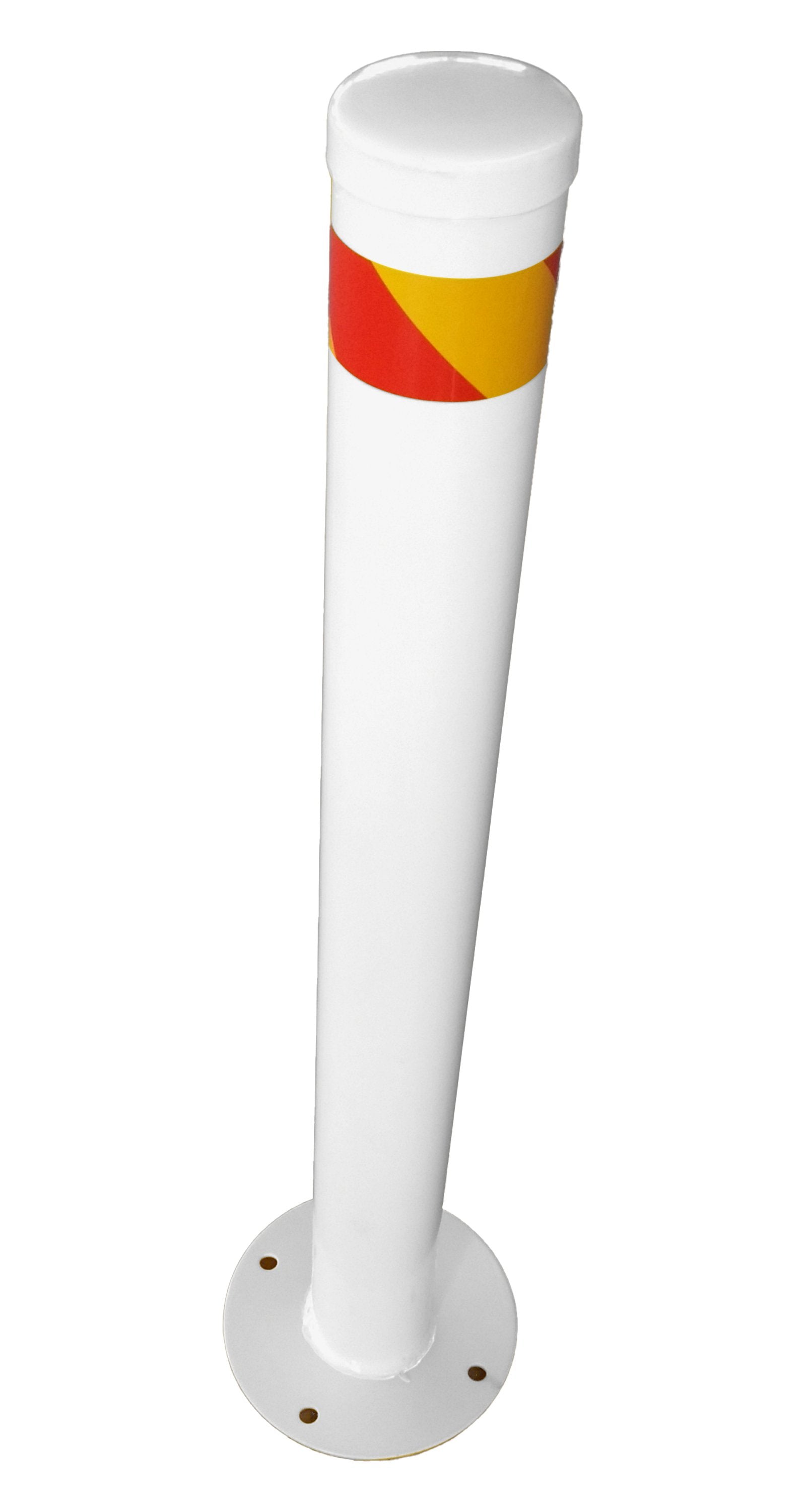 Maxisafe White Surface Mount Steel Bollard with Reflective Red Stripe 90 x 900mm – Carton of 10