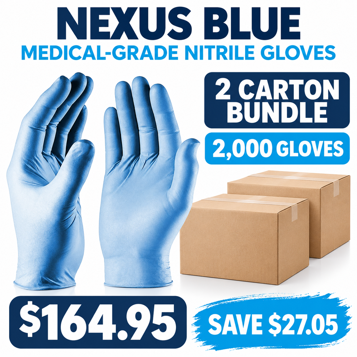 Nexus Blue Medical-Grade Nitrile Gloves – 2 Carton Bundle (2,000 Gloves)