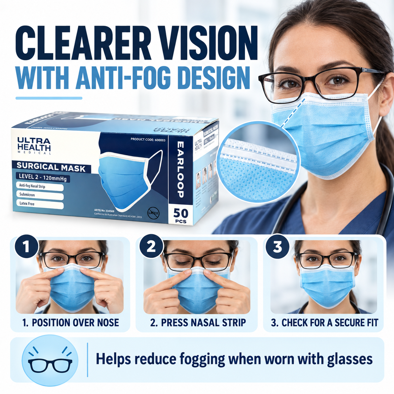 Ultra Health Level 2 Anti-Fog Surgical Masks – 2 Cartons (2,000 Masks)