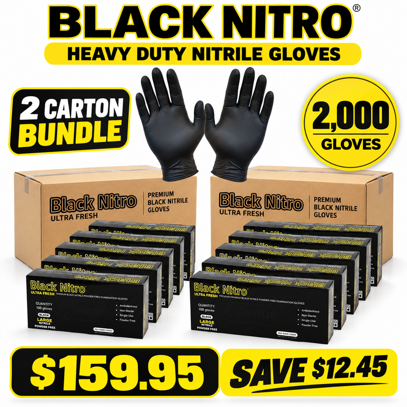 Black Nitro Heavy-Duty Black Nitrile Gloves – 2 Carton Bundle (2,000 Gloves)