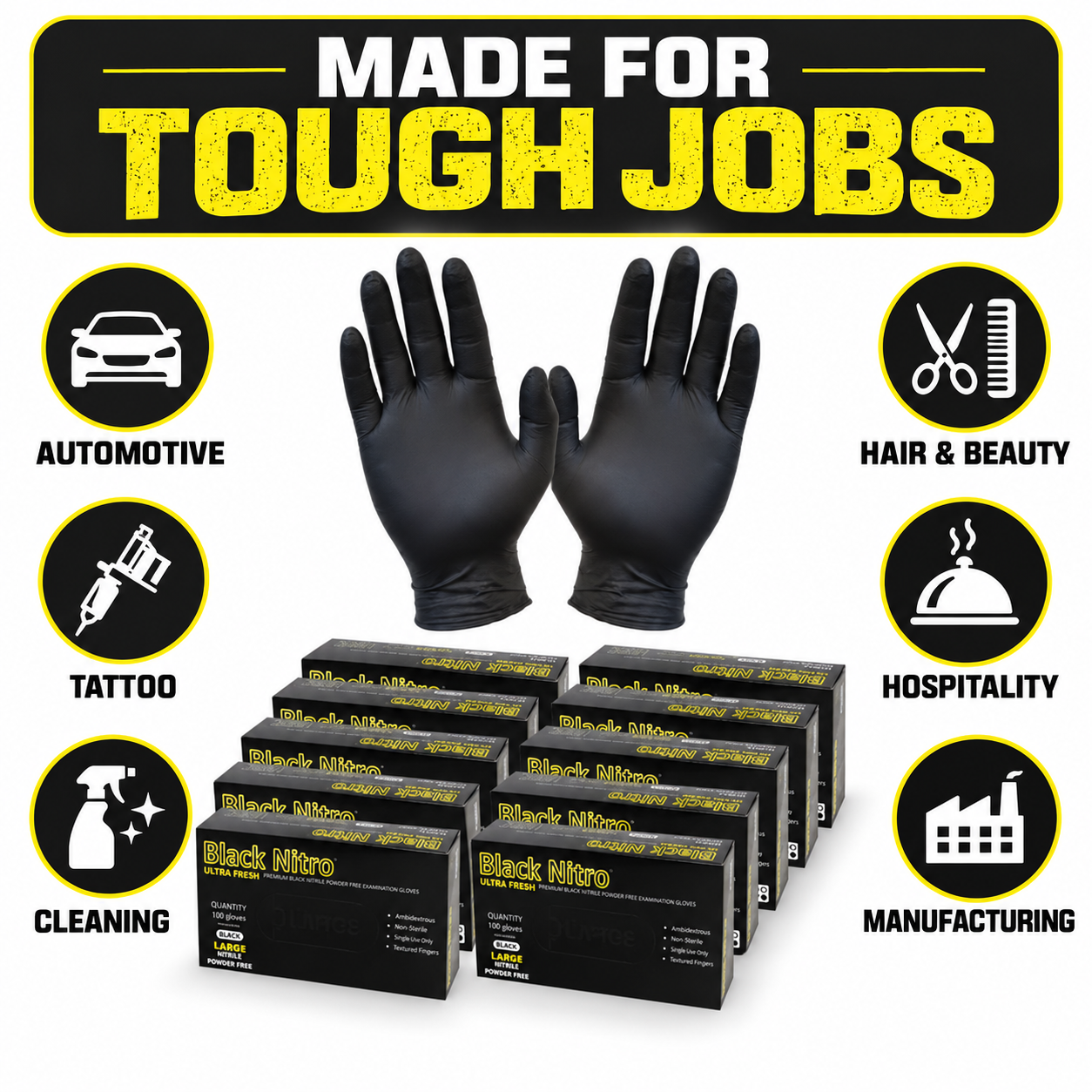Black Nitro Heavy-Duty Black Nitrile Gloves – 2 Carton Bundle (2,000 Gloves)