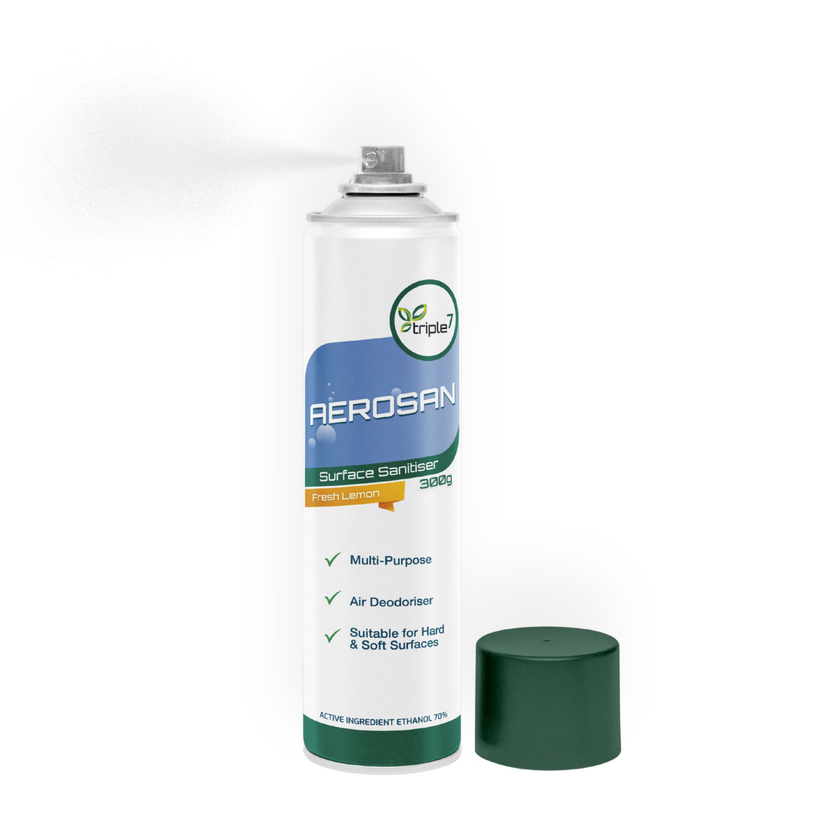 Triple7 AeroSan – Surface Disinfectant & Deodoriser (70% Ethanol, 300g)