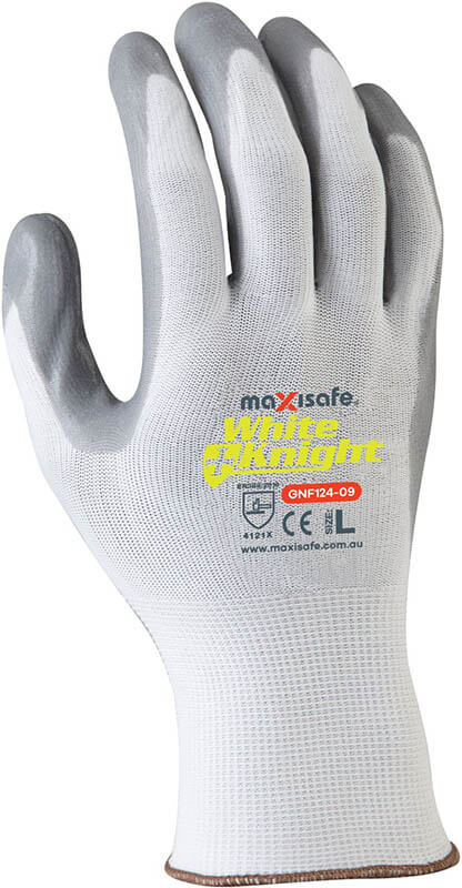 Maxisafe White Knight Grey Synthetic Gloves Foam Nitrile Palm – Carton of 120