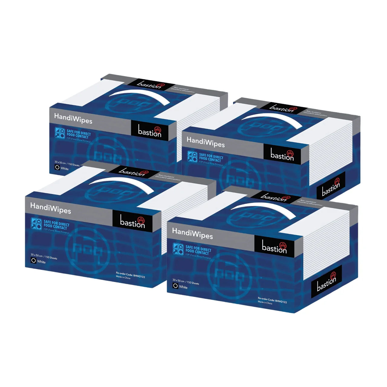 Bastion Handiwipes Carry Box, 150 Sheets, 30x50cm - White | Carton/4 Boxes