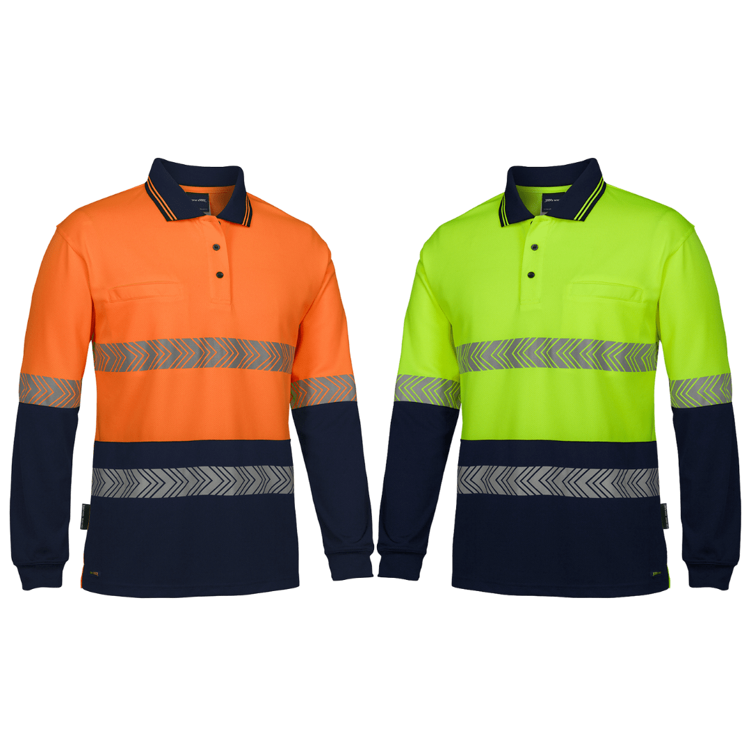 JBs Wear Hi Vis Long Sleeve Segmented Tape Polo 6HLST