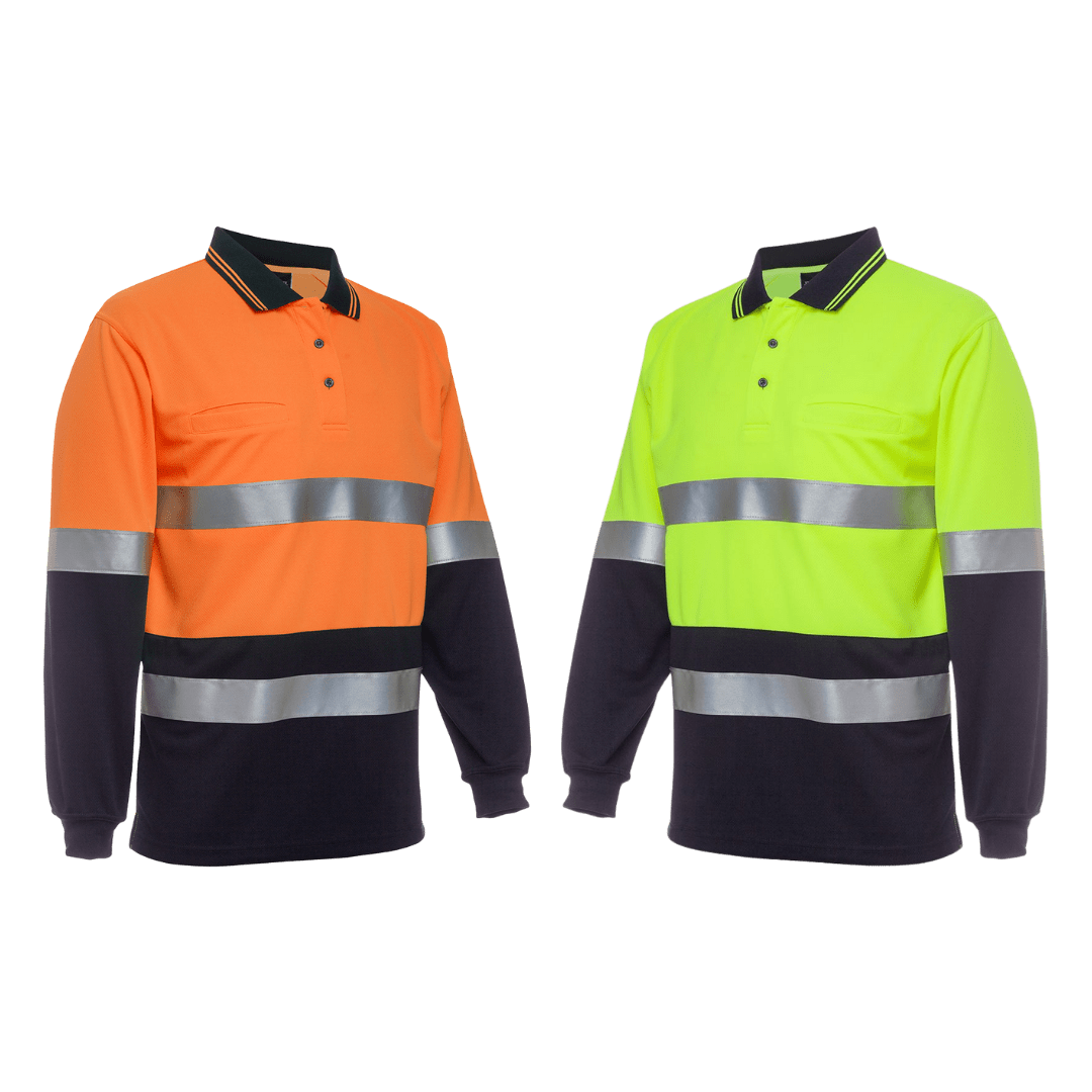 JBs Wear Hi Vis Long Sleeve Day And Night Traditional Polo Shirt 6HVSL
