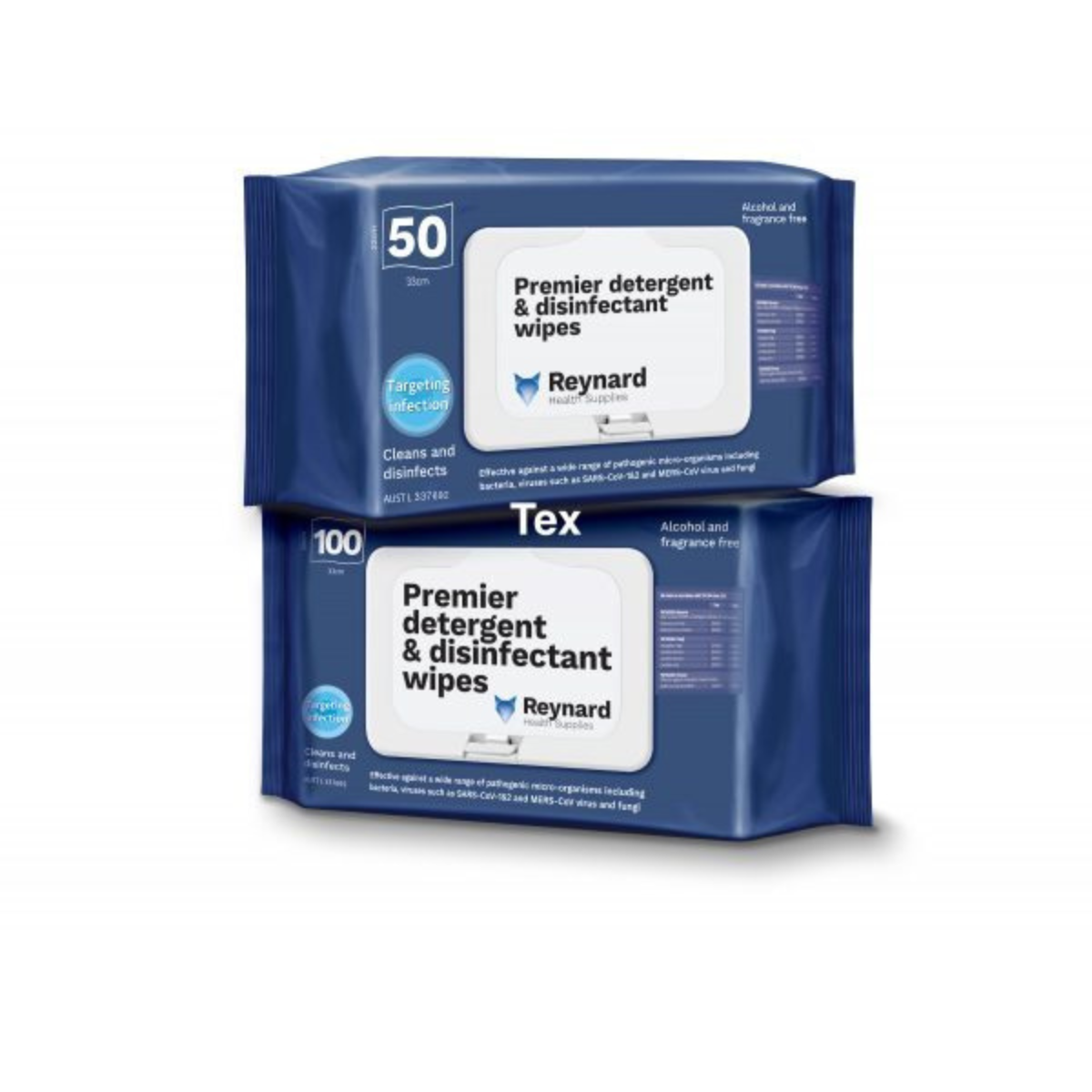 Reynard Premier Detergent & Disinfectant Wipes 100 Pack RHS218