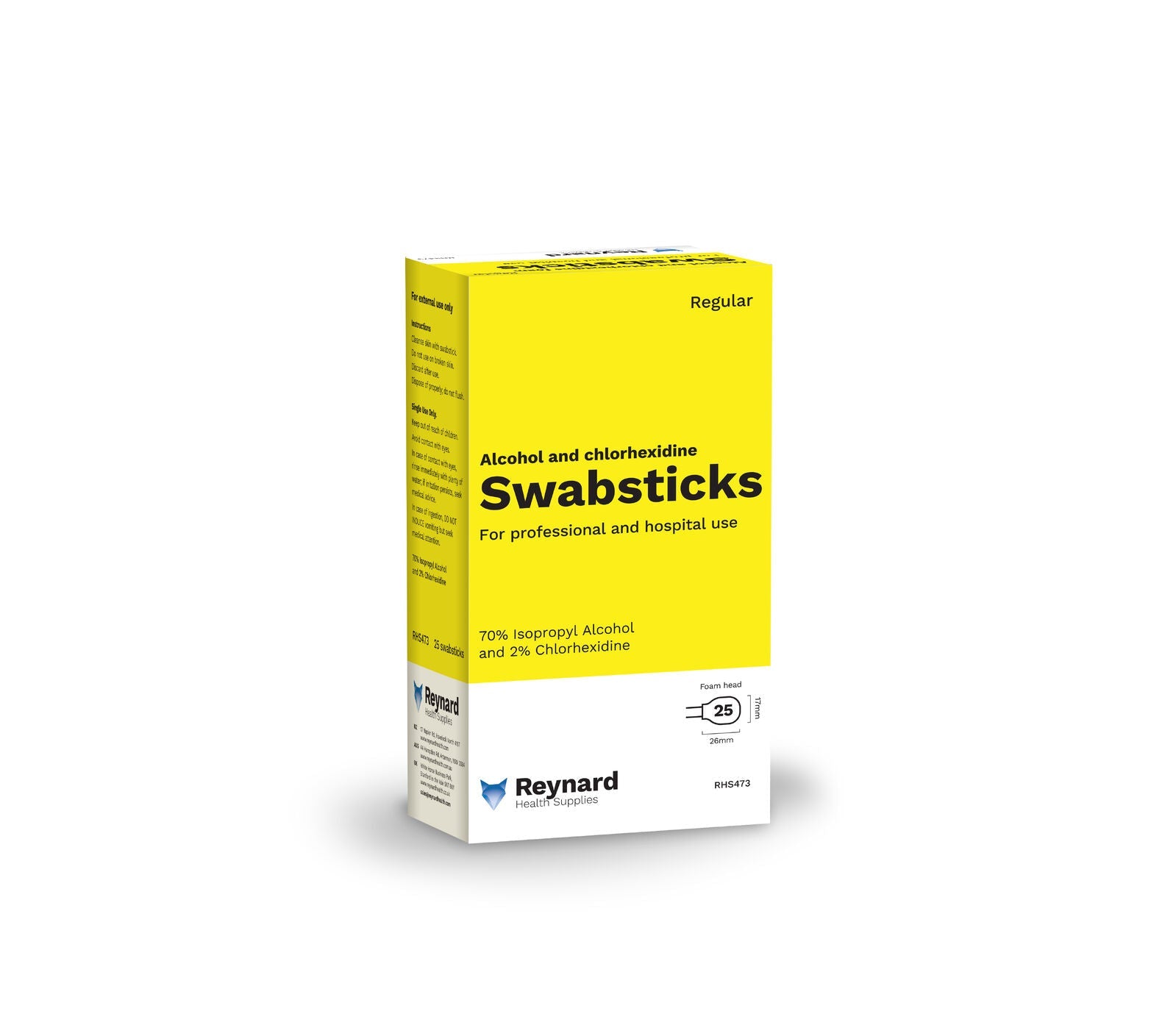 Reynard 2% Chlorhexidine & Alcohol Swabsticks, 25 Swabs