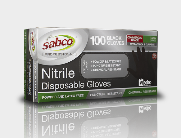Sabco Black Nitrile Powder Free Disposable Gloves-Heavy Duty - Carton of 10