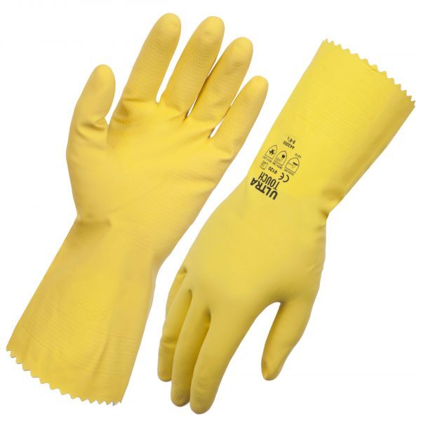 Ultra Touch Flocklined Yellow Rubber Gloves