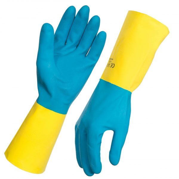 Neoprene Rubber Blue/Yellow Gloves