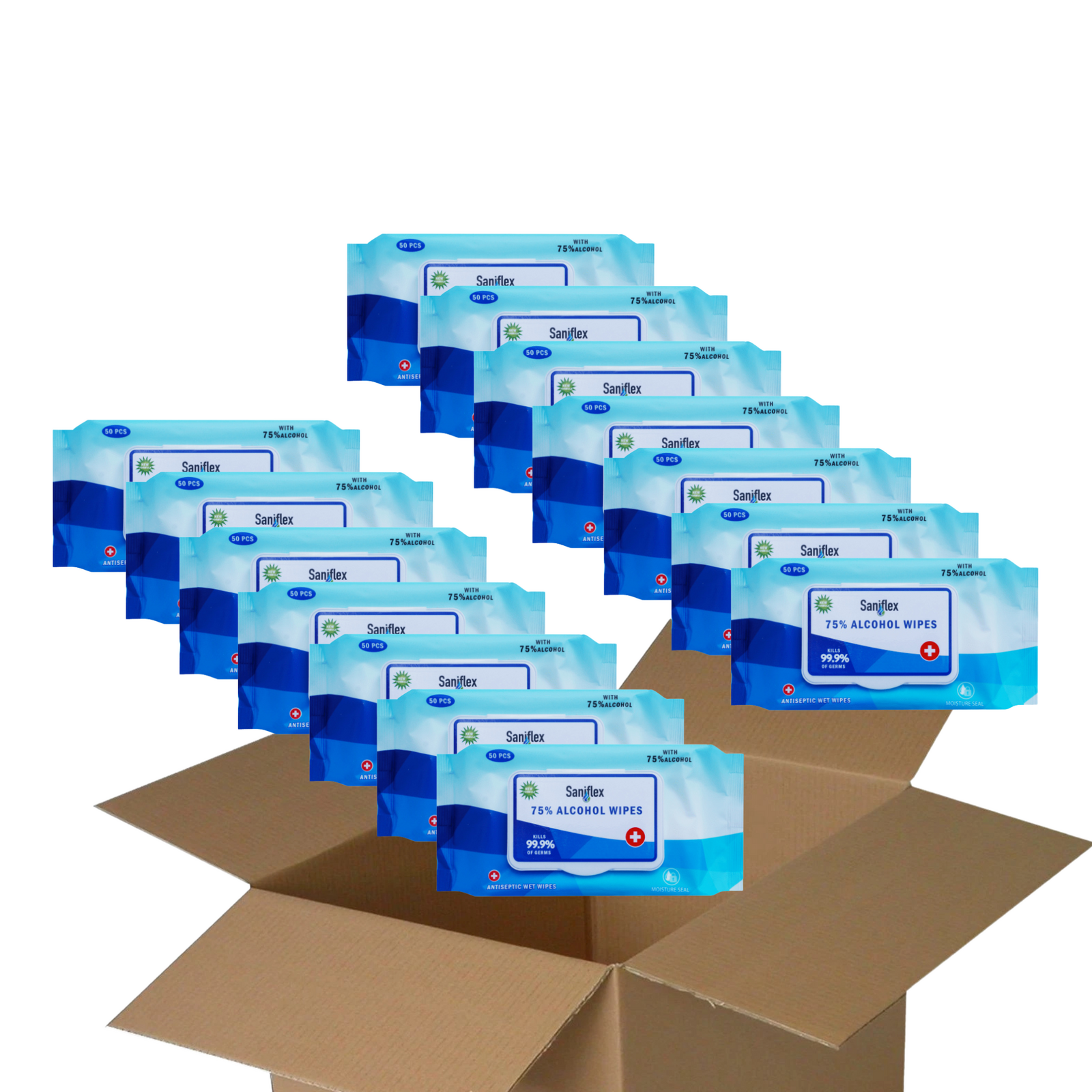 Saniflex 75% Alcohol Sanitary Wipes 50 pack - Carton of 42