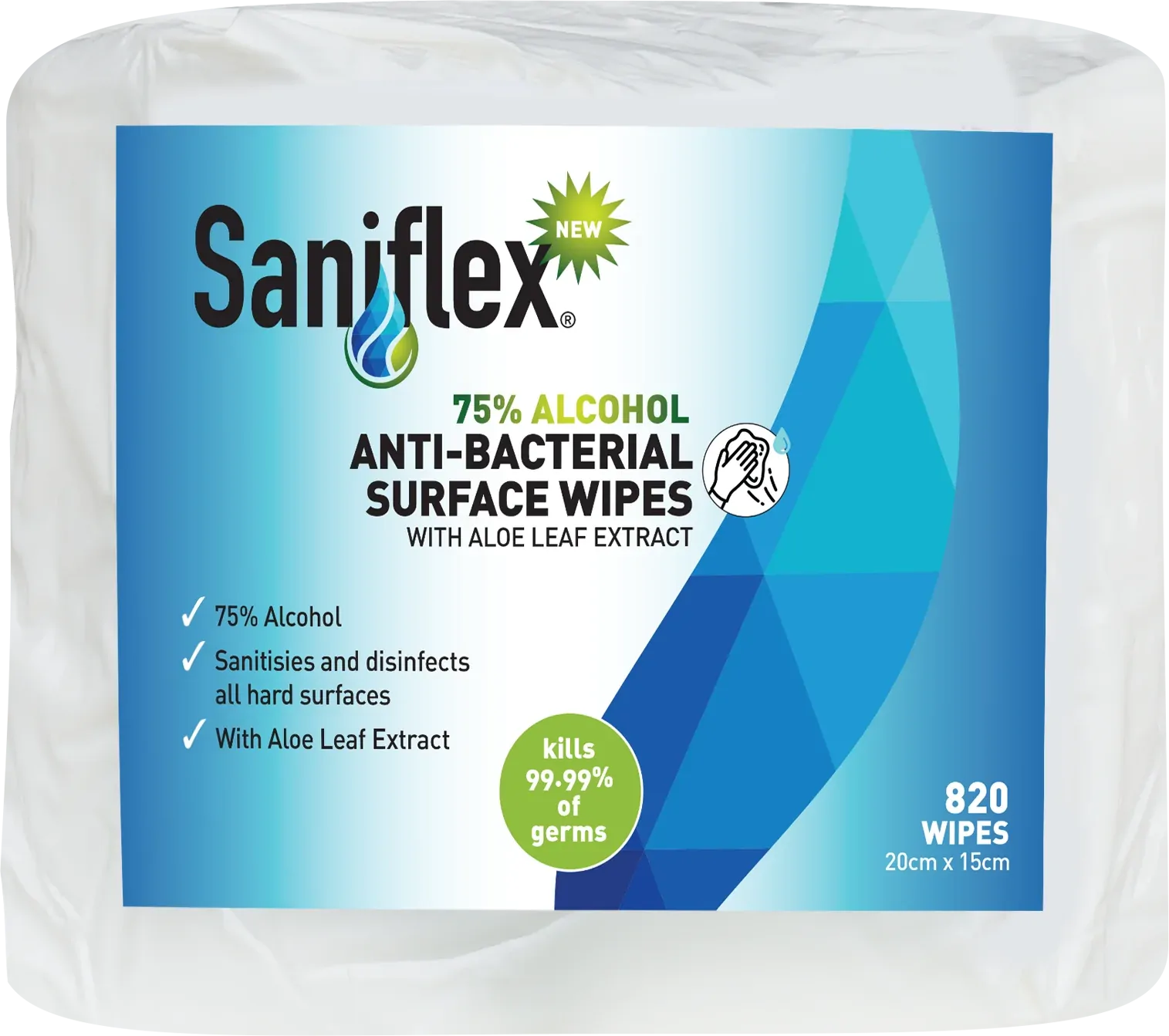 Saniflex 75% Alcohol Antibacterial Surface Wipes 820 Bag