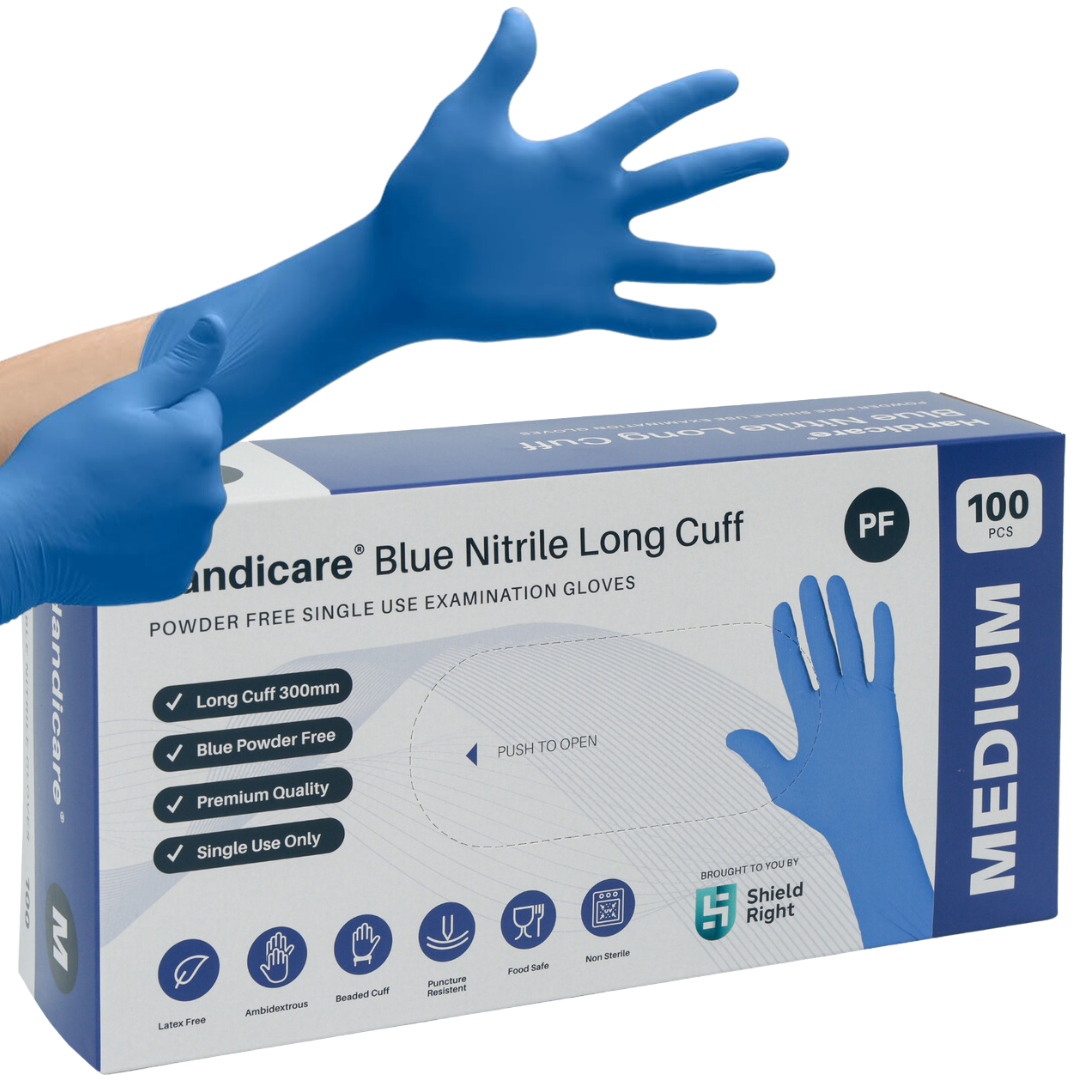 Handicare Blue Nitrile Long Cuff Powder Free