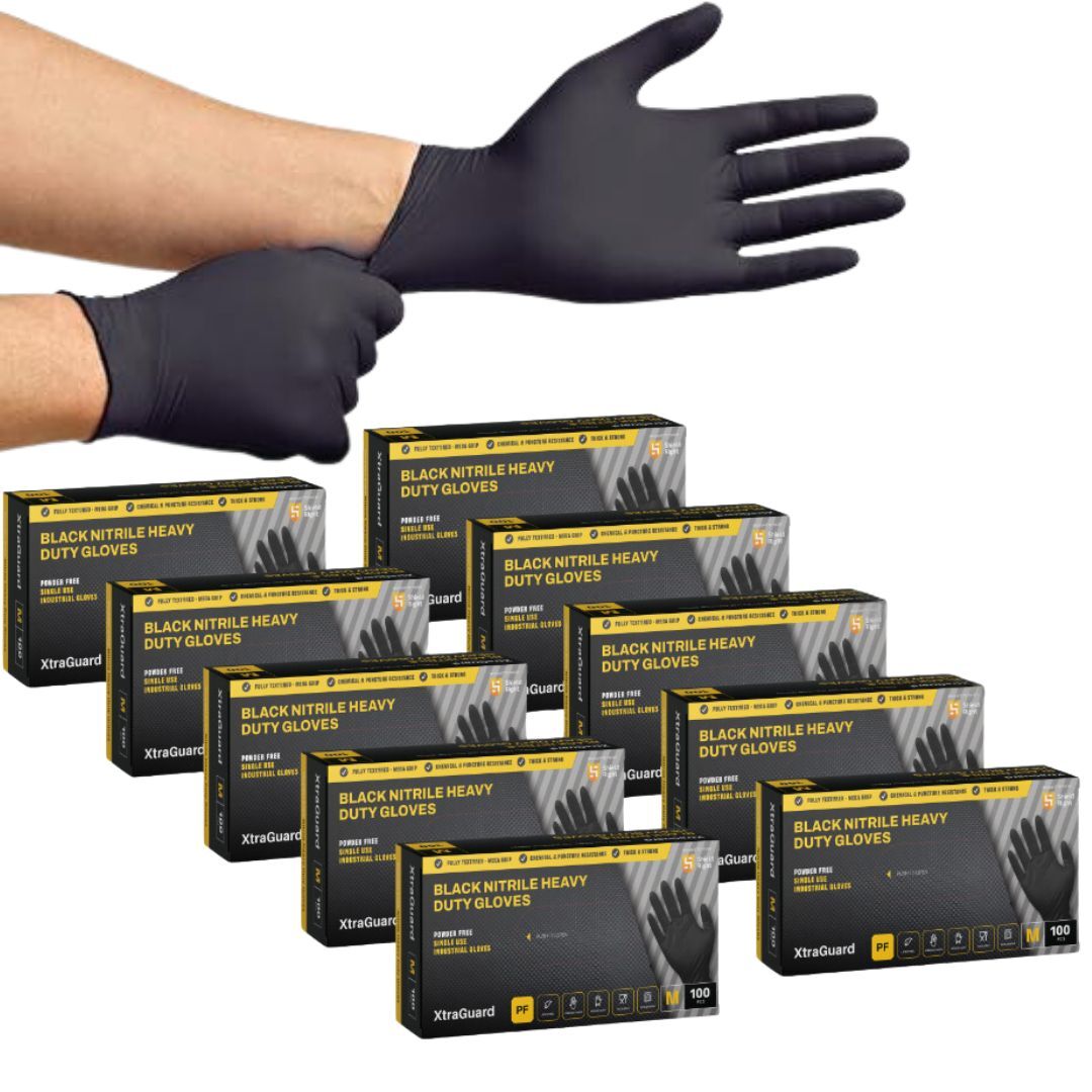 Shield Right Black Nitrile XtraGuard Disposable Gloves Heavy Duty - Carton of 10