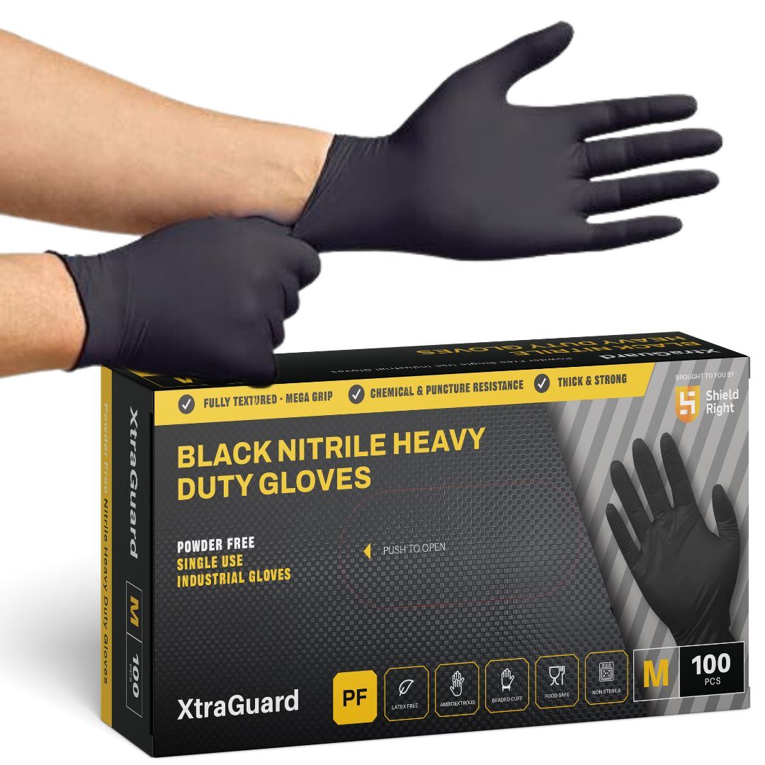 Shield Right Black Nitrile XtraGuard Disposable Gloves Heavy Duty