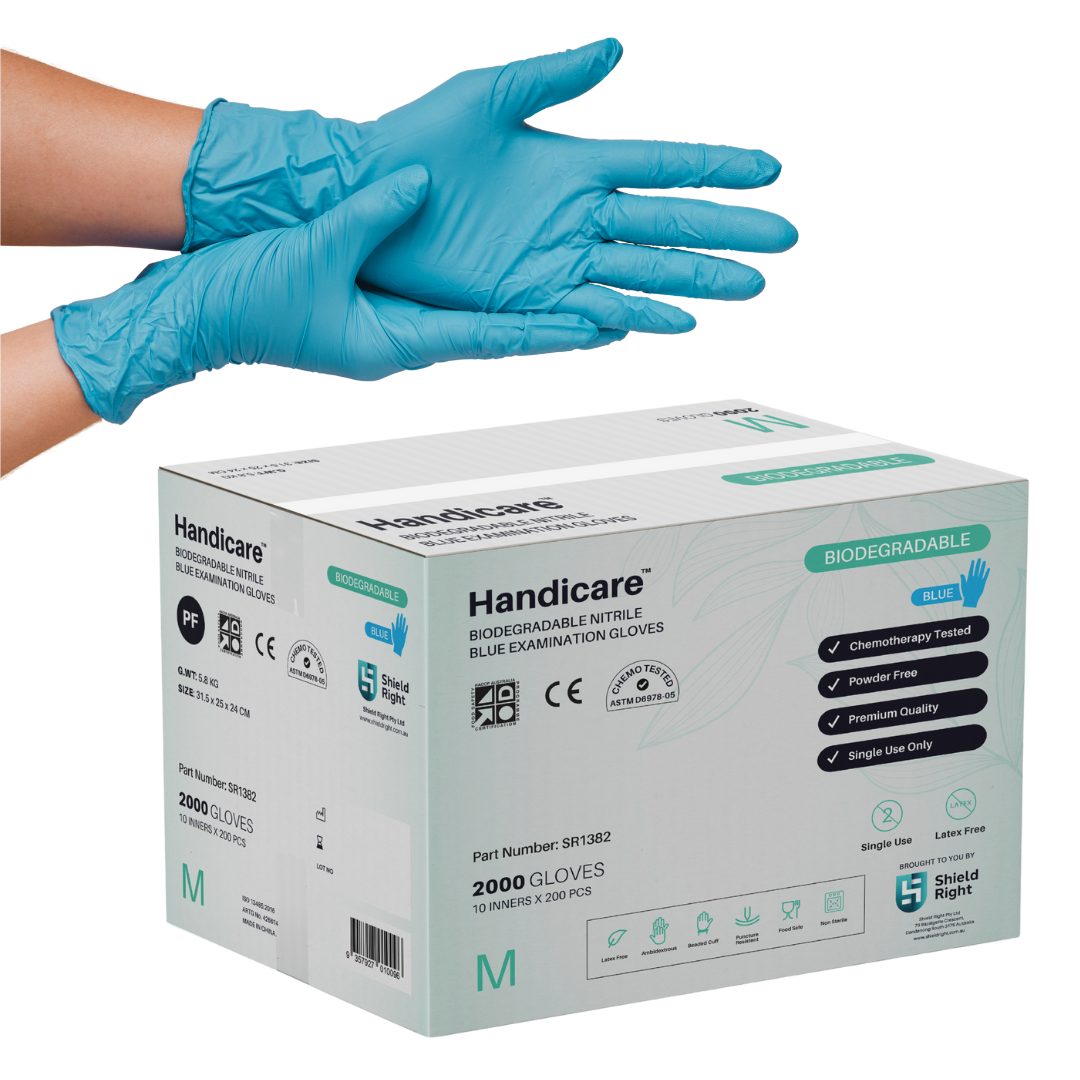 Handicare Biodegradable Blue Nitrile Gloves Carton of 10