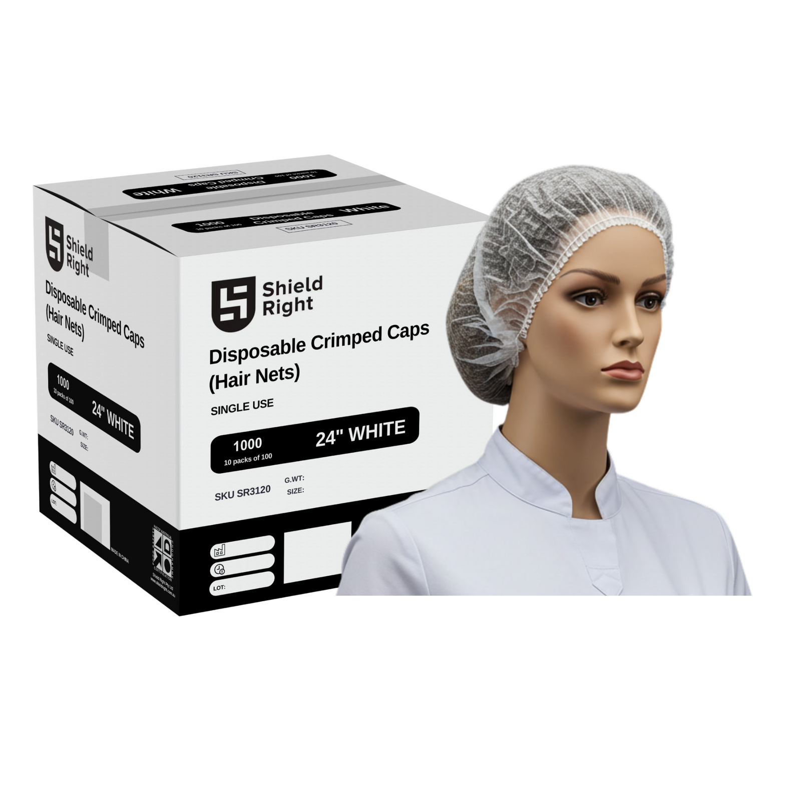 Shield Right Hairnets 24 Inch Disposable 100 Pack