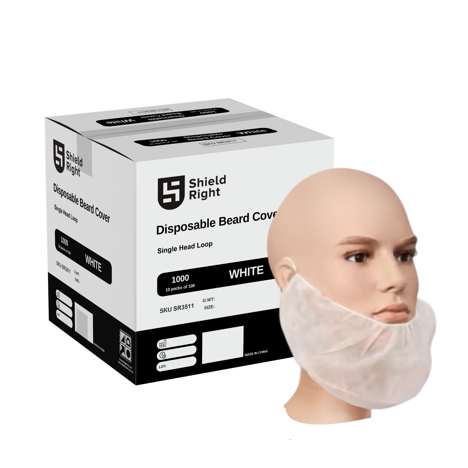 Shield Right Disposable Beard Covers – White 100 Pack