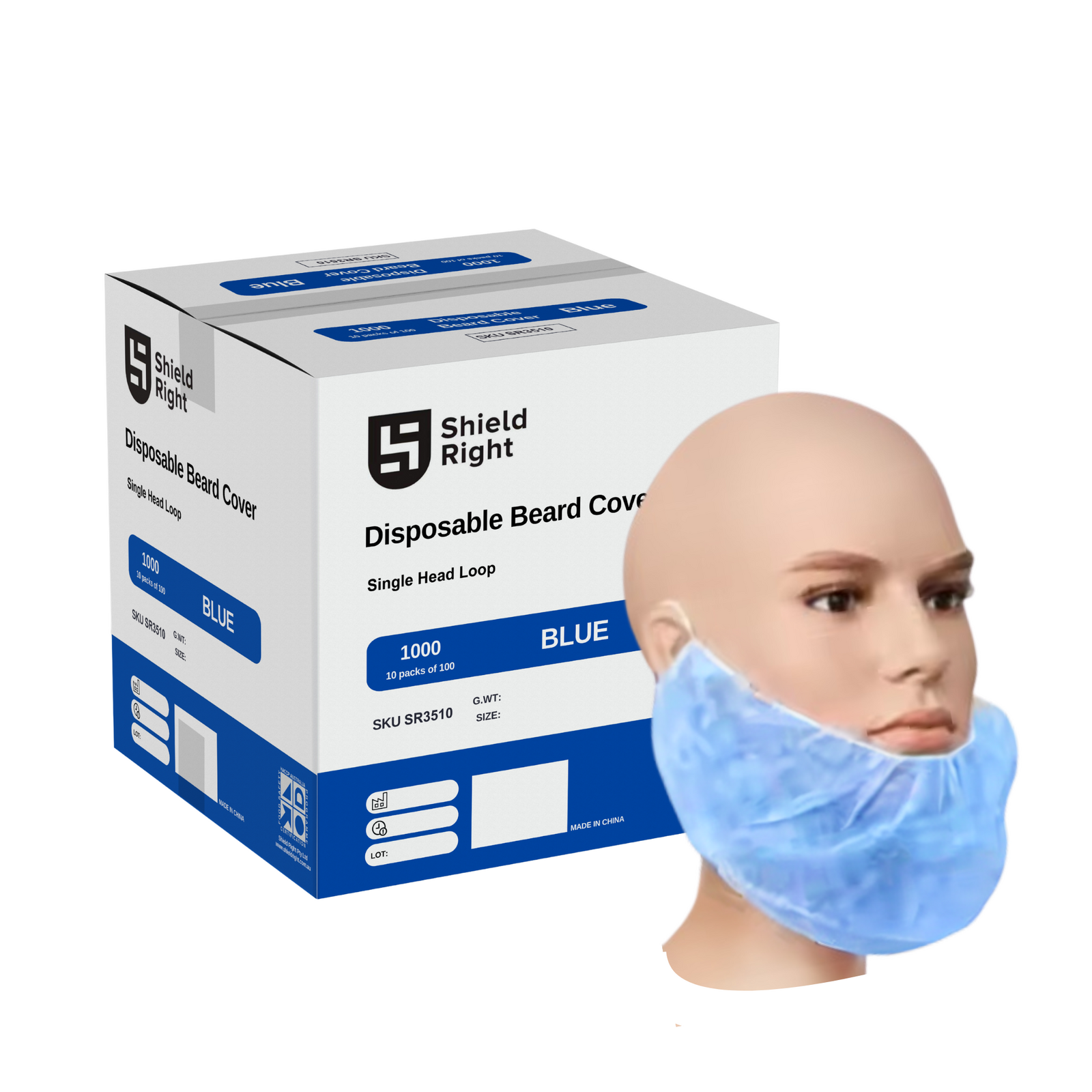 Shield Right Beard Covers Disposable Blue 100 Pack