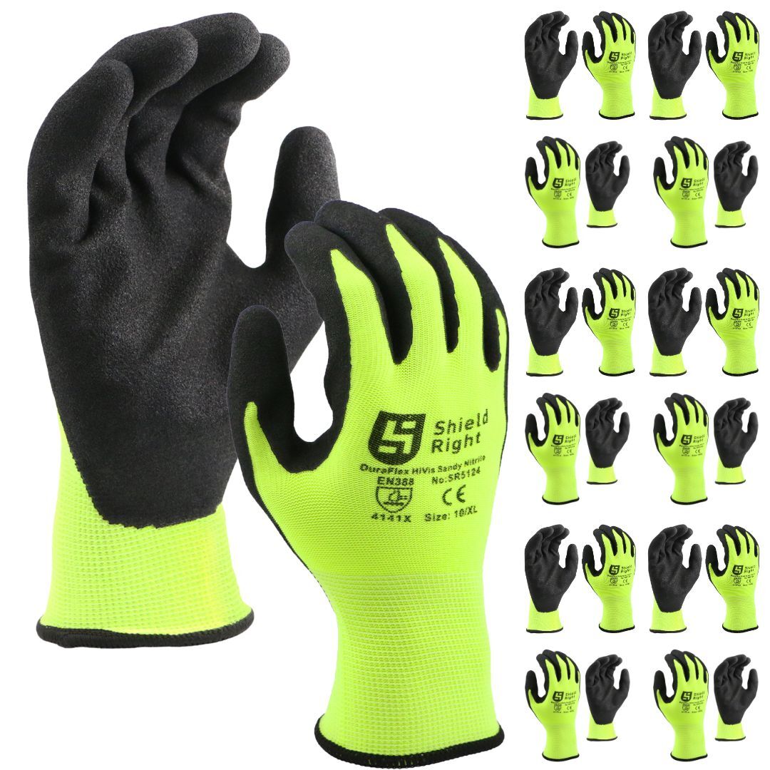 Shield Right DuraFlex HiVis Sandy Nitrile Glove - 12 Pack