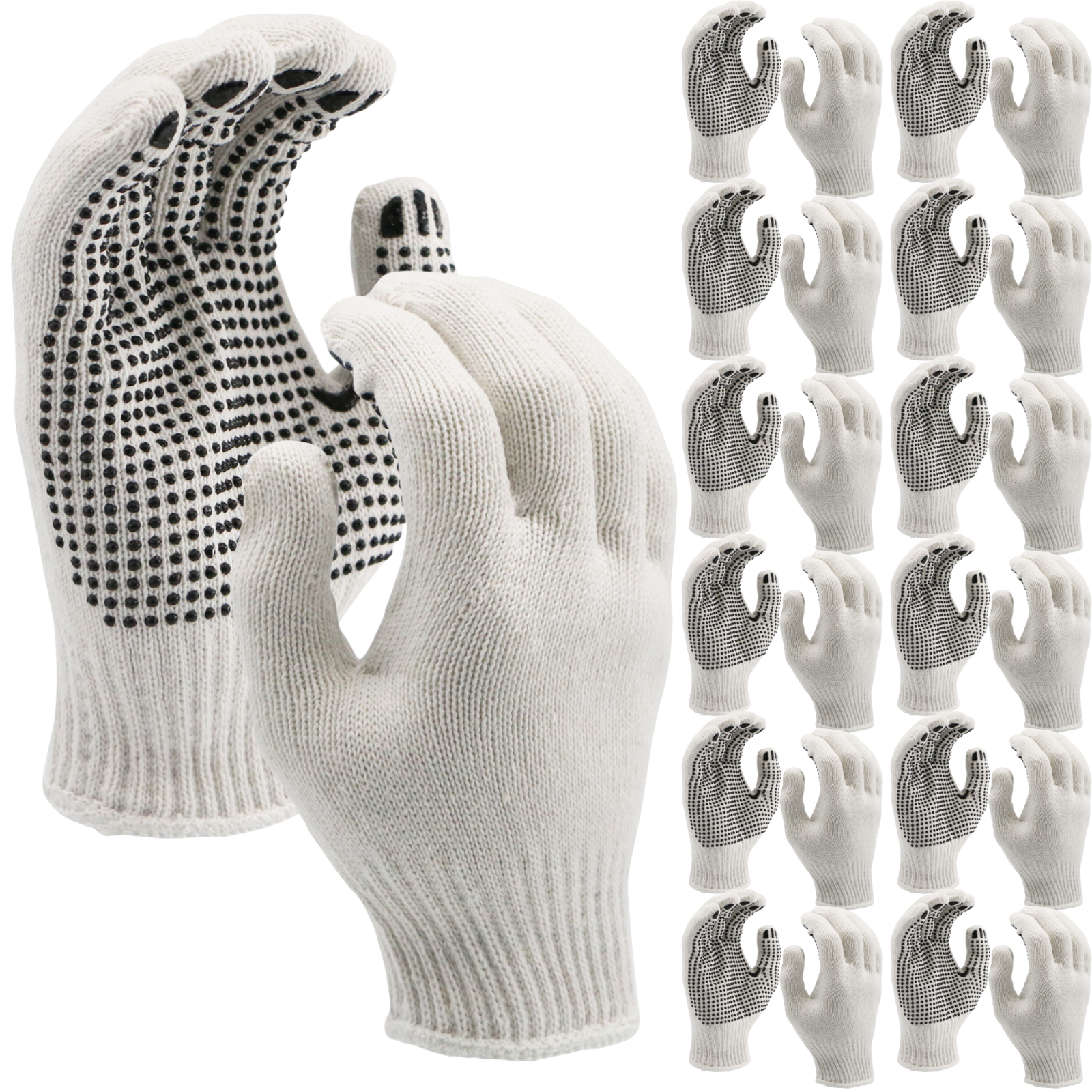 Knitted Poly/Cotton Gloves With PVC Dots - 12 Pairs