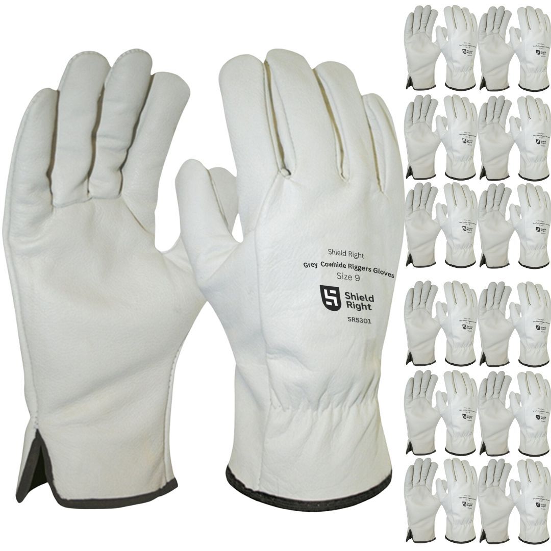 Shield Right Grey Cowhide Riggers Gloves - 12 Pack
