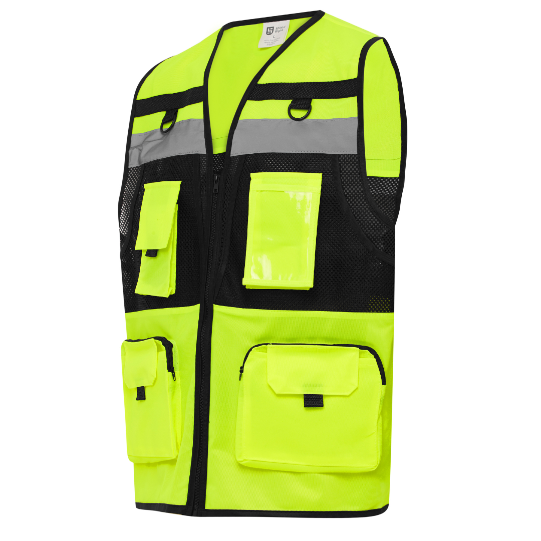 Shield Right Premium Hi-Vis Safety Vest – Reflective with Zip Pockets & Mesh Back