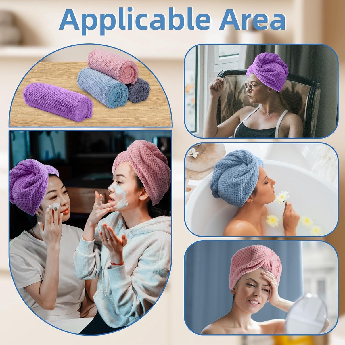 Towels - 4 pcs - Wet Hair Towel - Dry Hair Towel - Long Hair Headband - Women's Towels - Bathroom Amenities