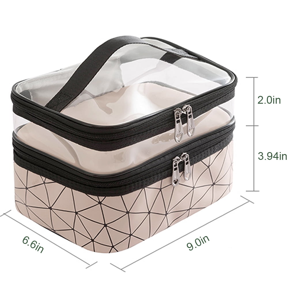 Meiyuuo Makeup Bag Cosmetic Bag Travelling Double Layer Make Up Bag Organizer Medium Case for Women Girls Reusable Toiletry Bags(Blue) Brown