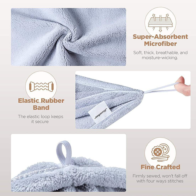 3 Pack Microfiber Hair Towel Wrap, Fast Drying Hair Towels for Women, Soft Lightweight Quick Dry Turban for Curly & Long Hair-Blue,Grey,Pink