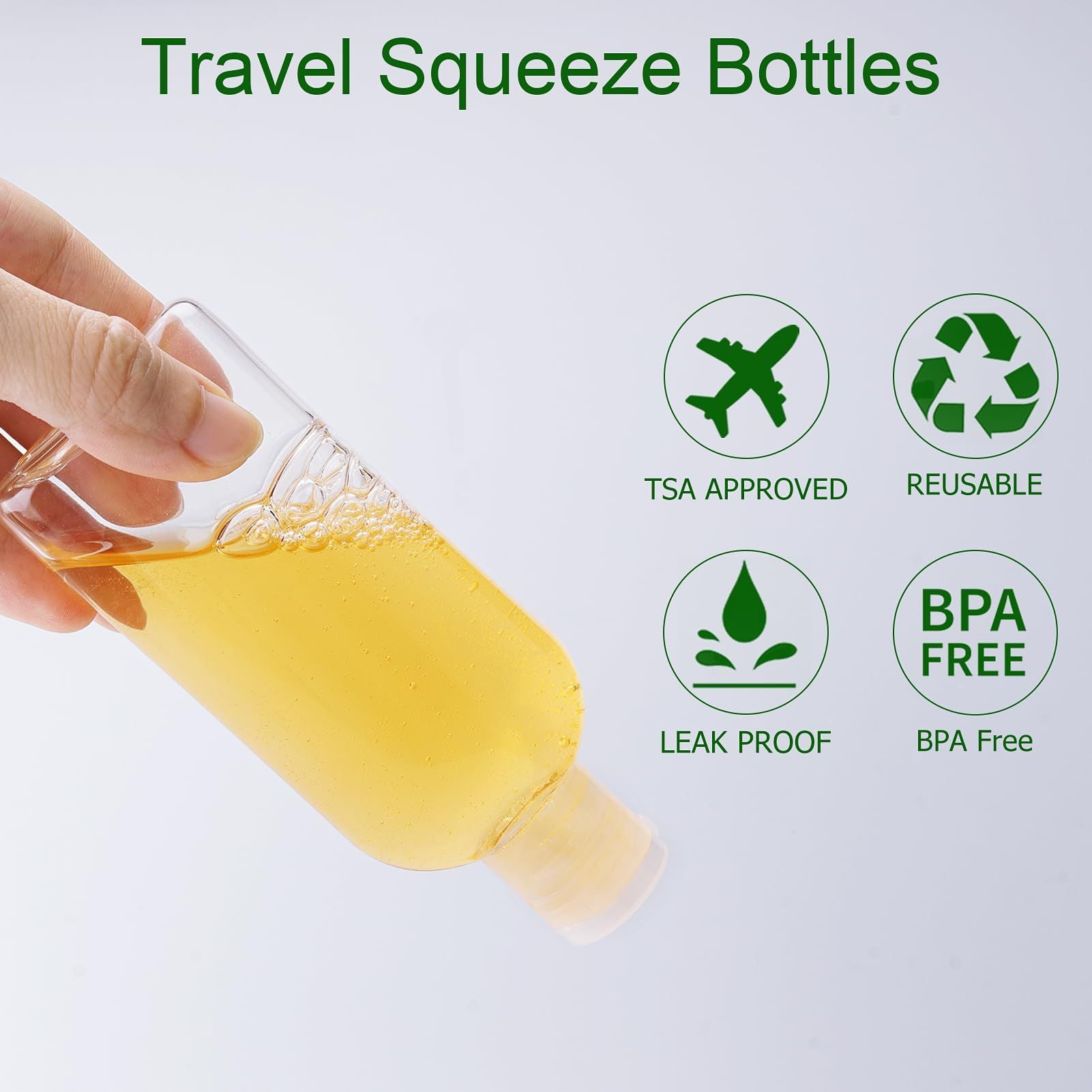 Travel Size Containers Plastic Travel Bottles Leak Proof Squeeze Bottles with Flip Cap Travel Bottles for Toiletries (4 Pack)