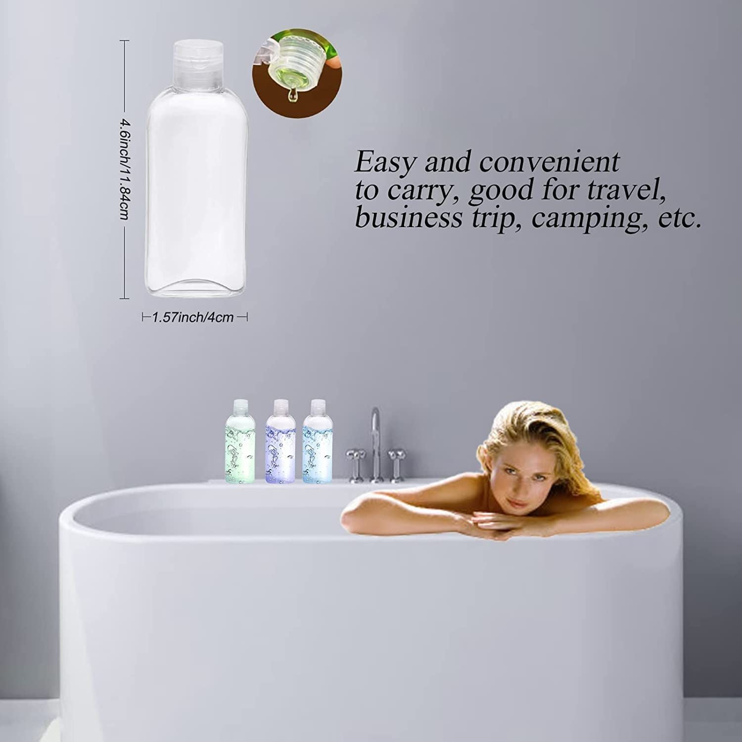 Travel Size Containers Plastic Travel Bottles Leak Proof Squeeze Bottles with Flip Cap Travel Bottles for Toiletries (4 Pack)