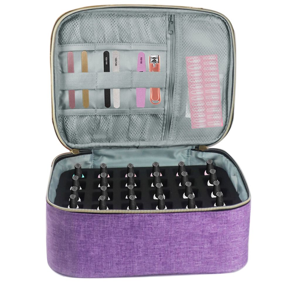 Double Layer Organizer Storage Bag Holds Nail Polish Manicure Lamp Manicure Tools Essential Oils and Travel,Purple