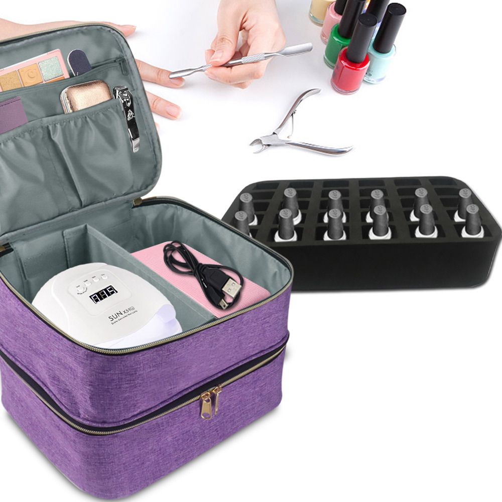 Double Layer Organizer Storage Bag Holds Nail Polish Manicure Lamp Manicure Tools Essential Oils and Travel,Purple