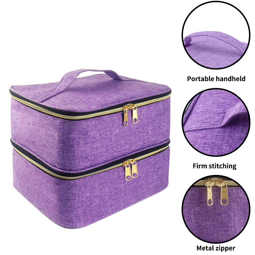 Double Layer Organizer Storage Bag Holds Nail Polish Manicure Lamp Manicure Tools Essential Oils and Travel,Purple