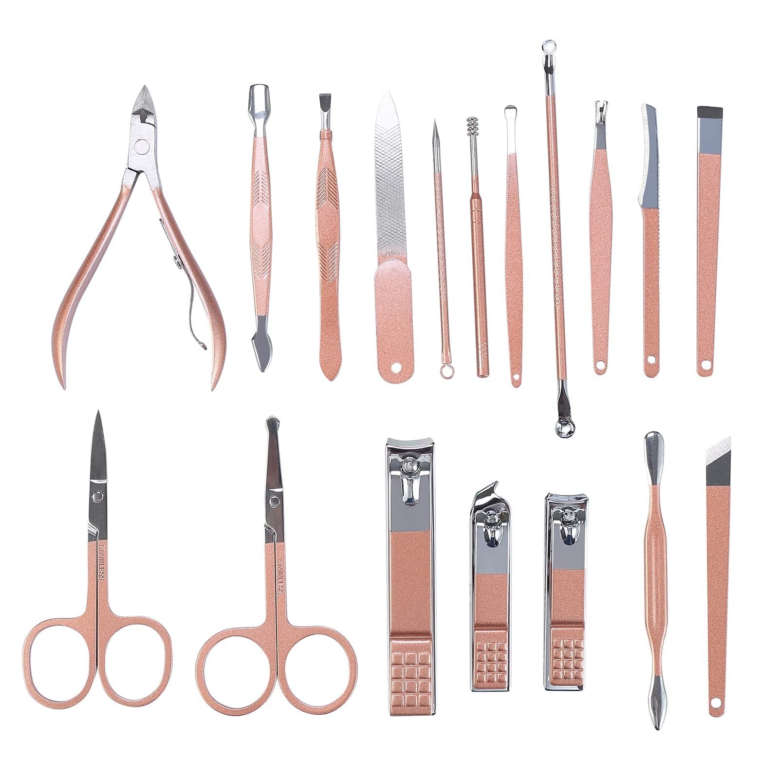 Nail Clippers Set 18 in 1 Stainless Steel Manicure Cutter Kits Nail Scissors Trimmer Portable Manicure Clipper Nail Care Tools