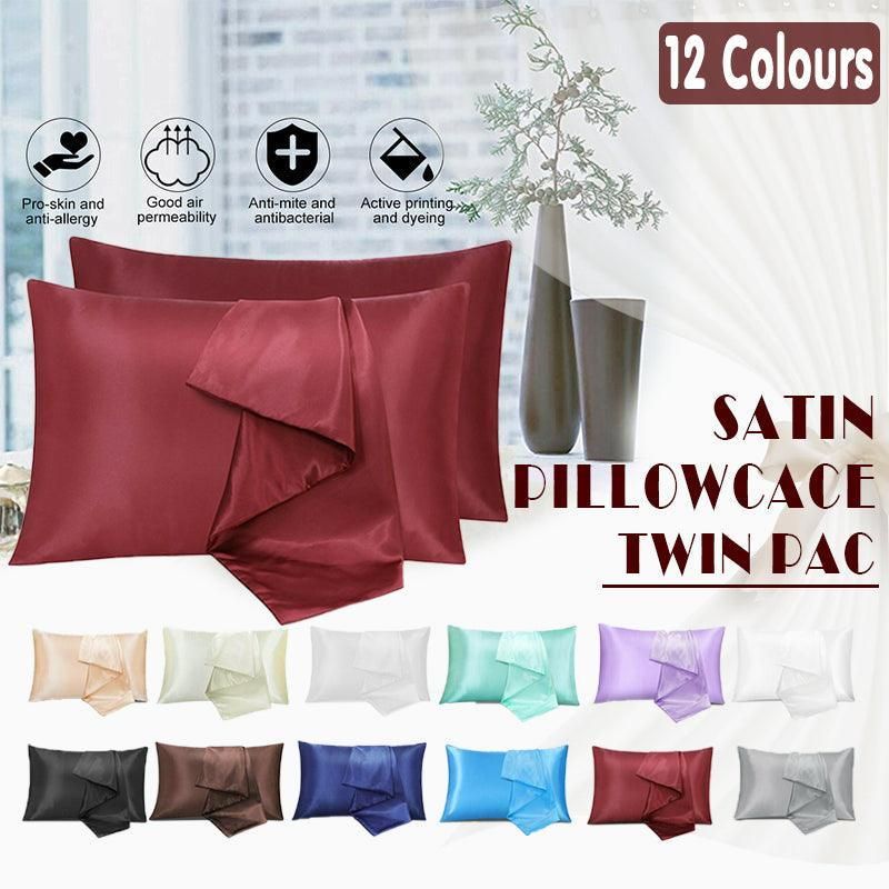 2 Pack Satin Pillowcases Luxury Soft Cushion Covers Bedroom Home Decor - Silver