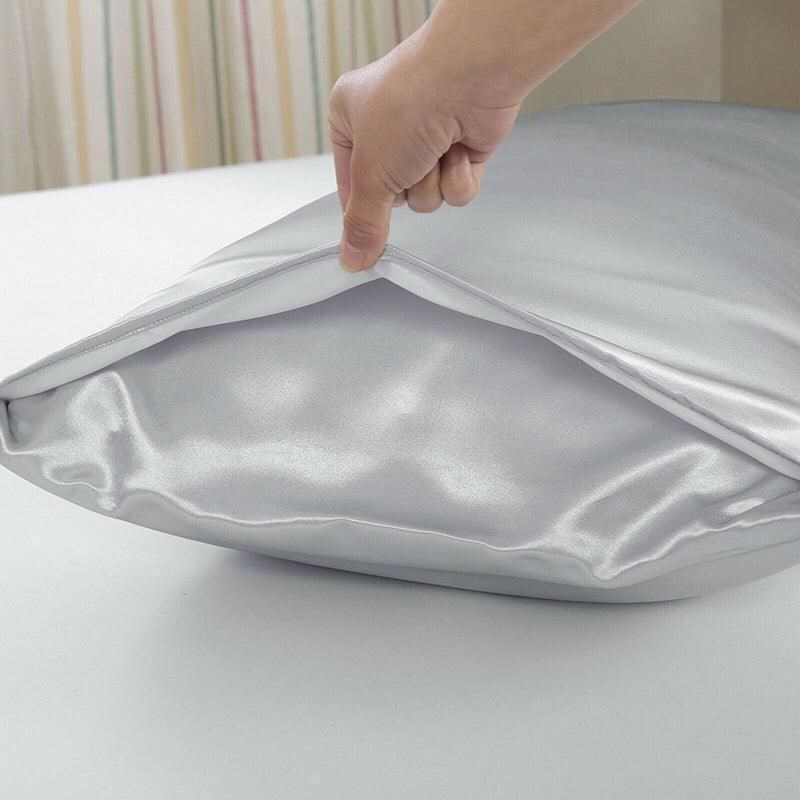 2 Pack Satin Pillowcases Luxury Soft Cushion Covers Bedroom Home Decor - Silver