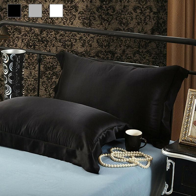 2 Pack Satin Pillowcases Luxury Soft Cushion Covers Bedroom Home Decor - Silver