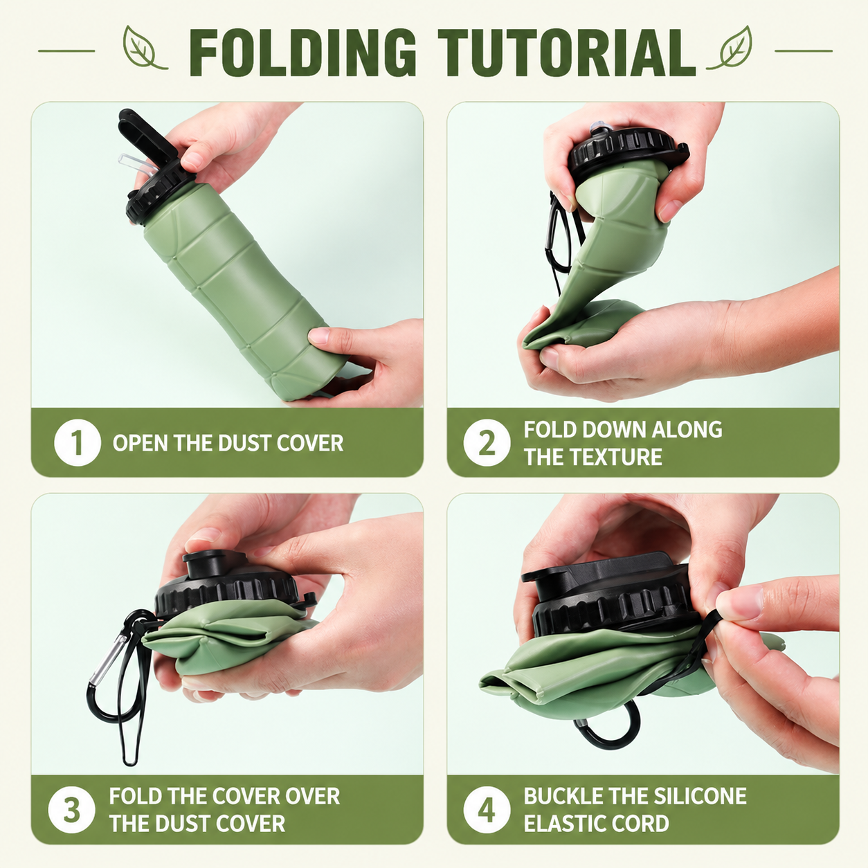 Camouflage green Collapsible Silicone Water Bottle - 650ml Foldable Travel Bottle with Straw Lid, Food Grade Silicone Hiking Flask, Leak Resistant Portable Water Bottle for Outdoor Sports Fitness Cycling