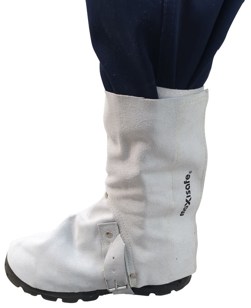 Maxisafe Welders Spats - Buckle & Strap, Natural Split Leather – Welding Protection