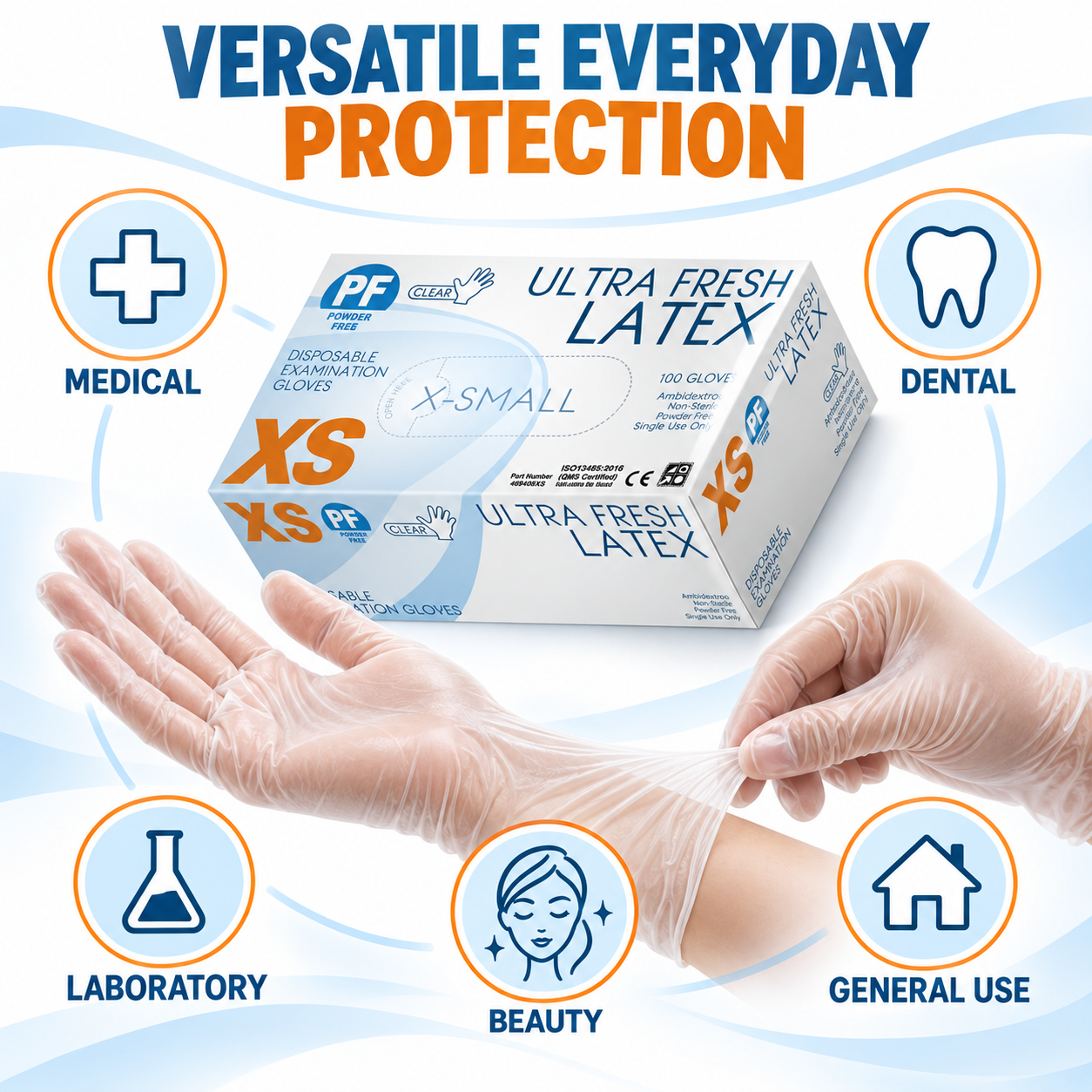 Ultra Fresh Clear Latex Powder-Free Gloves – 2 Carton Bundle (2,000 Gloves)