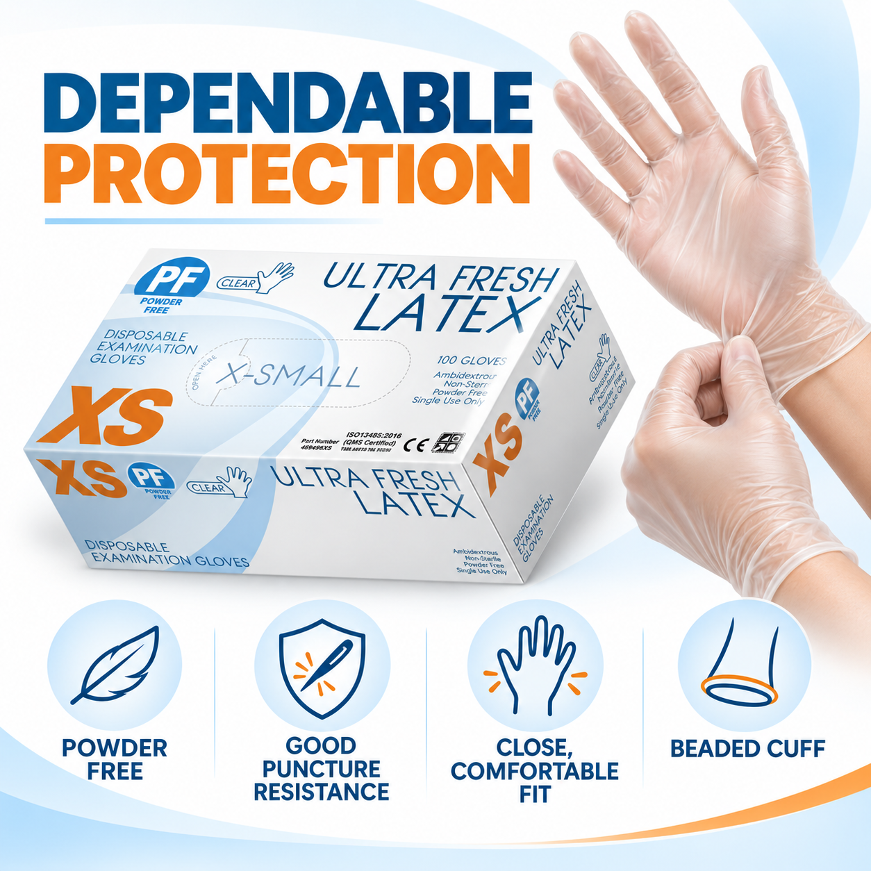 Ultra Fresh Clear Latex Powder-Free Gloves – 2 Carton Bundle (2,000 Gloves)